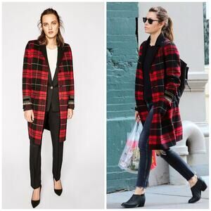 NEW The Kooples Embellished Red Plaid Coat